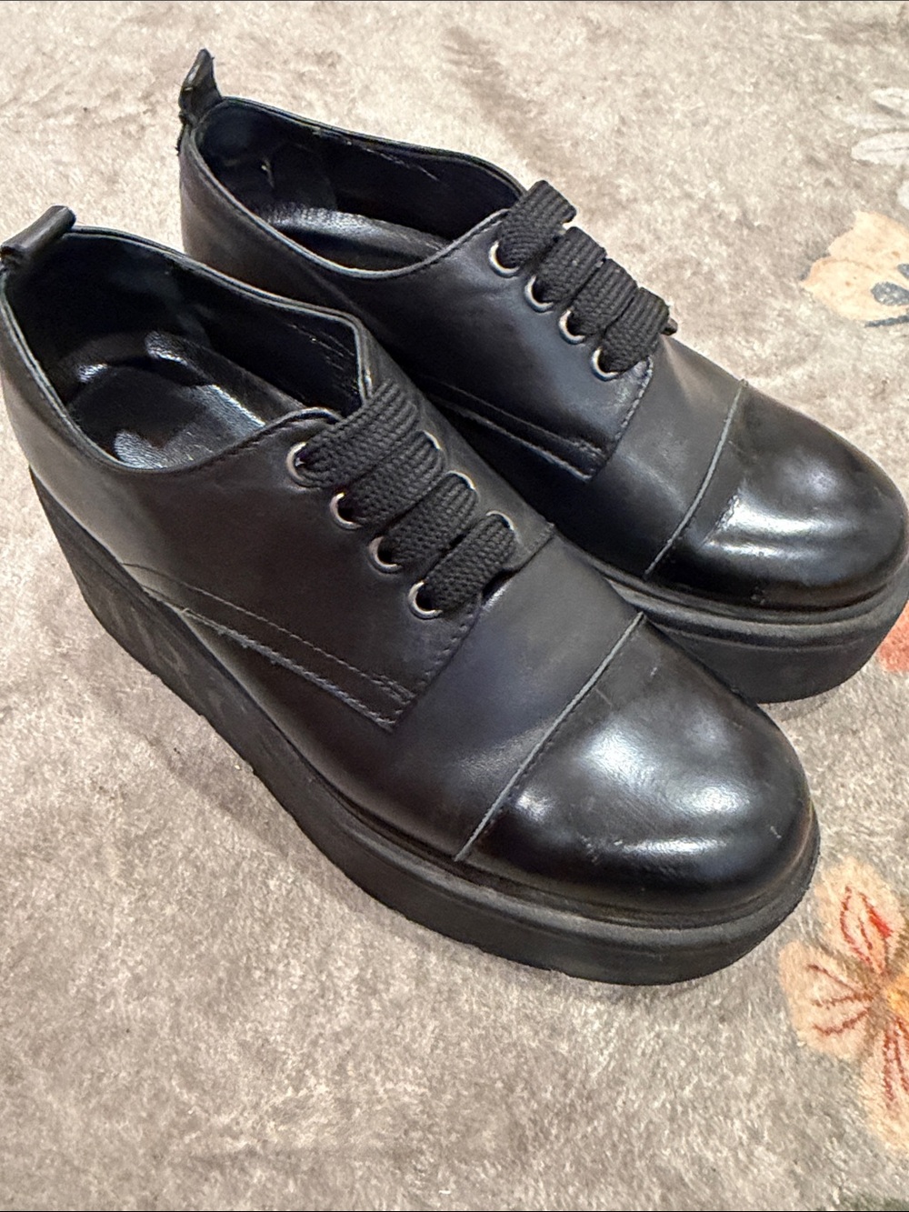 MARCO MOREO laced black leather platform shoes